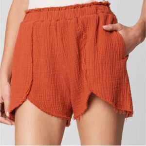 Blank NYC Small Shorts Sunset Escape Short Crinkle Cotton Amber Orange NWT